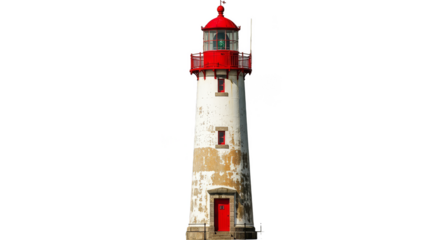 Weathered lighthouse stands tall isolated