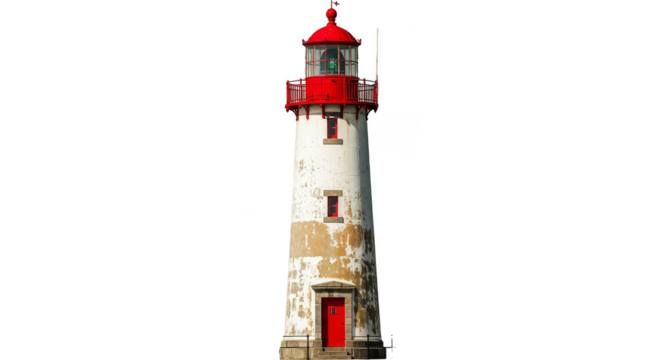 Weathered lighthouse stands tall isolated