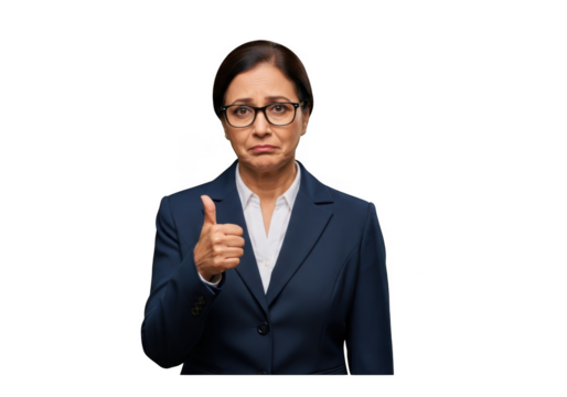 Businesswoman thumbs up gesture approval success concept mature woman in suit giving positive feedback isolated on transparent background