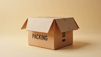 Obraz premium Open cardboard box placed on warehouse shipping floor