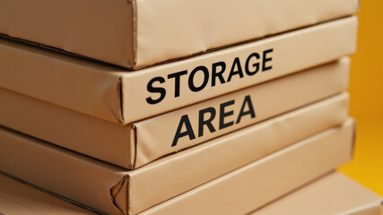 Storage area cardboard boxes with bold printed label