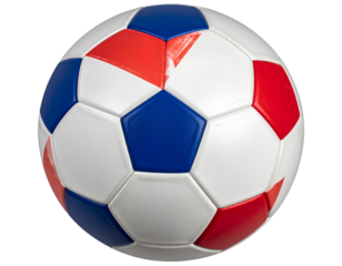 Firefly_Red white and blue textured handball with hexagonal panels isolated on a transparent