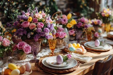 Naklejka premium Elegant Easter Brunch Table Setting