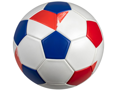 Firefly_Red white and blue textured handball with hexagonal panels isolated on a transparent