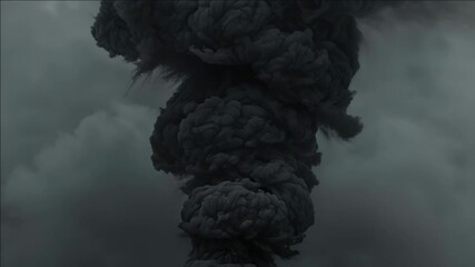 A massive volcanic eruption causes a dramatic explosion of ash and smoke into the sky.