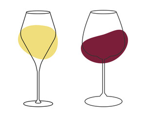 Outline Wine Goblets with abstract white and red spots Wine Icon Sticker Pictogram Minimalist design
