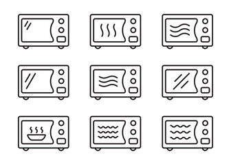 Microwave oven line icons set. Kitchen electronics icon.
