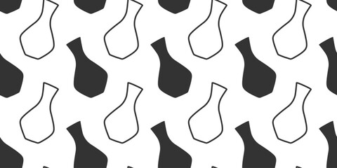 Outline and Silhouette Wine Decanter or Simple Flower Vase Seamless Pattern Minimalist Banner Format