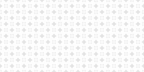 Vector geometric seamless pattern in oriental style. Subtle light gray and white ornament. Abstract background with floral silhouettes, diamonds. Simple elegant repeating geo design for decor, fabric