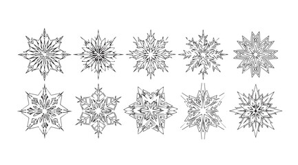 Collection of intricate snowflake silhouettes in a repeating pattern silhouette