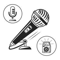 "Microphone vector icon, Web design icon. Voice vector icon, Record. Microphone - recording Studio Symbol. Retro microphone icon	"