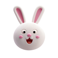 Happy 3D Bunny Emoji with Long Ears on White