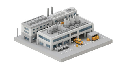 Isometric Low-Poly Industrial Factory Building Model