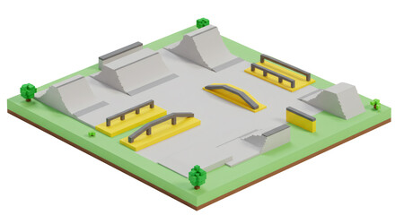 Low Poly Skate Park Design Isometric View