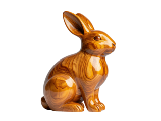 Minimalist Wooden Rabbit Figurine, Side Angle, Isolated on Transparent Background
