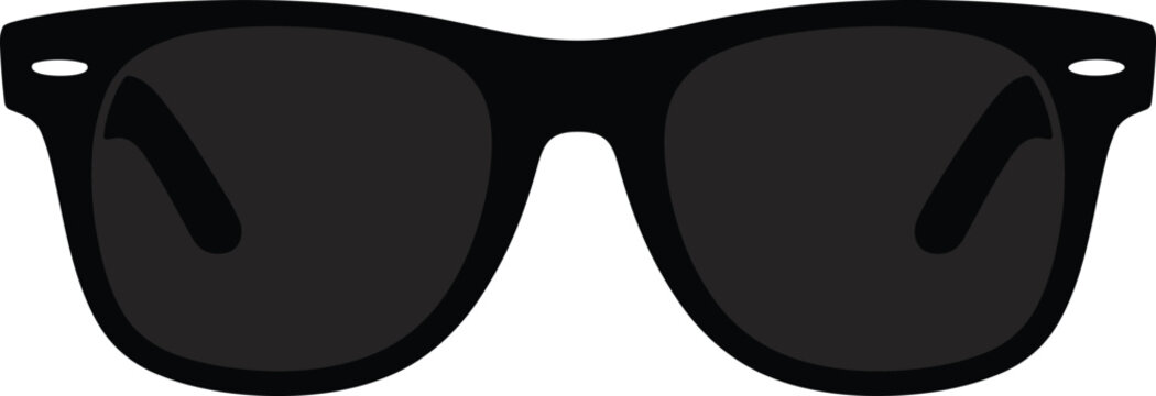 Classic black wayfarer sunglasses vector, stylish fashion accessory with dark lenses, modern sun protection eyewear illustration for summer and lifestyle design