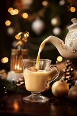 Elegant Holiday Teapot Pouring Eggnog