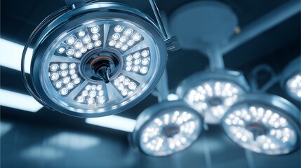 Illuminating Precision: Surgical lights illuminate a modern operating room. These sophisticated surgical lights, with their powerful illumination, are essential tools in the operating room. 