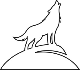 Minimalist wolf outline vector howling silhouette, suitable for wilderness branding, tattoo design, and outdoor art projects.
