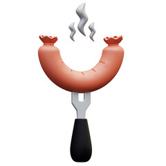 3D Illustration of a grilled sausage on a stick, symbolizing delicious barbecue food, picnic, and outdoor cooking fun