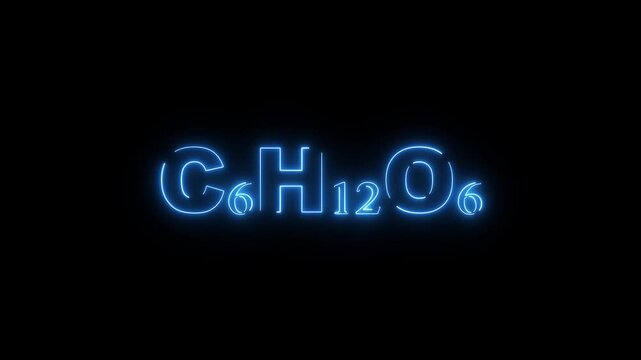 Blue Neon Chemical Formula C6 H12 O6 Glucose Molecule on Black Background C6H12O6 sugar