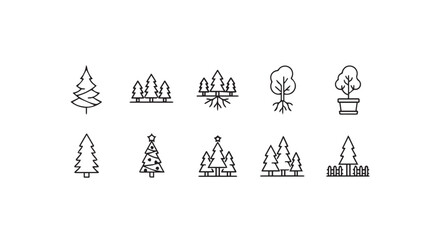 Collection of stylized tree illustrations in a minimalist silhouette style