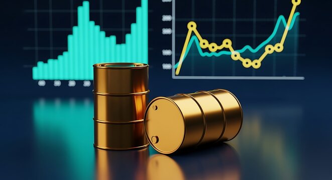 Oil Barrels and Financial Charts Petroleum Industry Analysis - Powered by Adobe