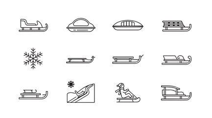 Collection of winter transportation and activity icons in silhouette