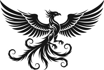 Black Tribal Phoenix Bird Tattoo Design, Mythical Creature, Vector Art