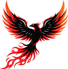Fiery Phoenix Bird Rising, Mythical Creature, Rebirth Symbol, Logo Design
