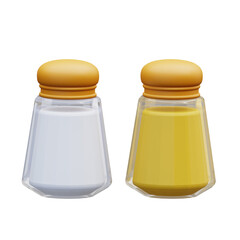 3D Illustration of salt and pepper shakers, symbolizing seasoning, BBQ cooking essentials, and flavorful food preparation