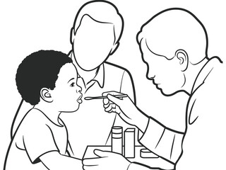Parent and doctor give medicine to a young child