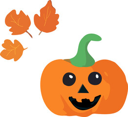 Kawaii pumpkin and leaves. Halloween