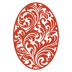 Red Calligraphy Motif Oval Ornament