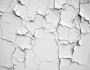 Obraz premium White paint peeling from cracked wall. Peeling white paint on distressed surface. Flaking white paint texture on wall. Old wall with chipped white paint. Cracked white wall with peeling layers