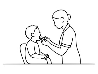 Nurse examining a child s throat with a tongue depressor