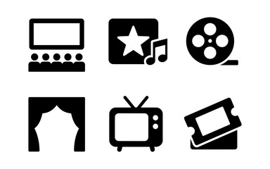 Entertainment icons set featuring film, music, and theater symbols for design and media projects