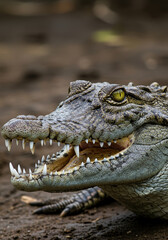 Obraz premium Close up shot of crocodile with sharp teeth