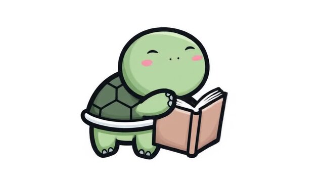 Cute turtle reading book