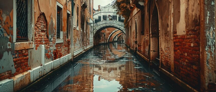 Venetian canal alleyway reflection
