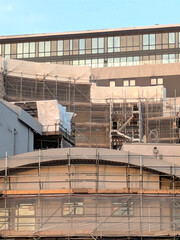 Heavy scaffolding on a large new building being renovated
