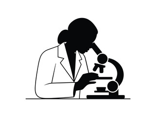 Silhouette of a scientist working with a microscope