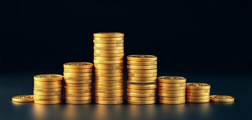 Stack of shiny gold coins, increasing in size, implying growth,  financial growth,  prosperity