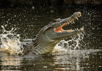 Obraz premium Crocodile making water splash in the river