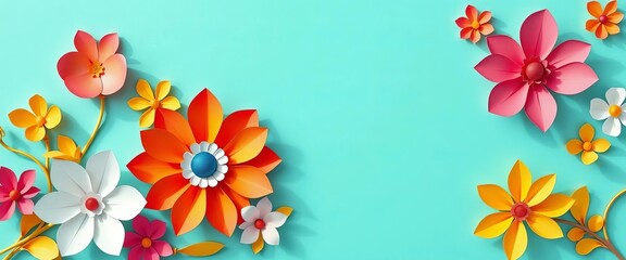 Vibrant paper cut flowers, layered shadows, modern design,  design,  bright
