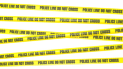 Police Line Do Not Cross tapes direct view, blur, out of focus