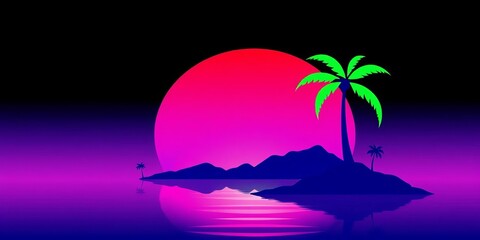 Vibrant vector illustration of a tropical island silhouette with a stylized palm tree icon,  polynesia,  hawaii