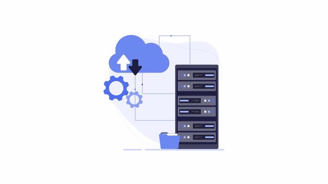 Database cloud animation icons managing data effectively. Suitable for technology, cloud computing, data management concepts, and digital marketing designs.
