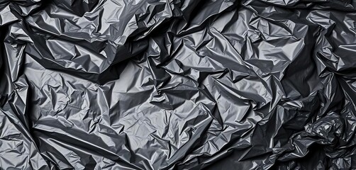 Wrinkled black plastic trash bag, isolated on white background,  backdrop,  container