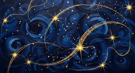"Elegant Dark Blue & Golden Holiday Sparkle Background"